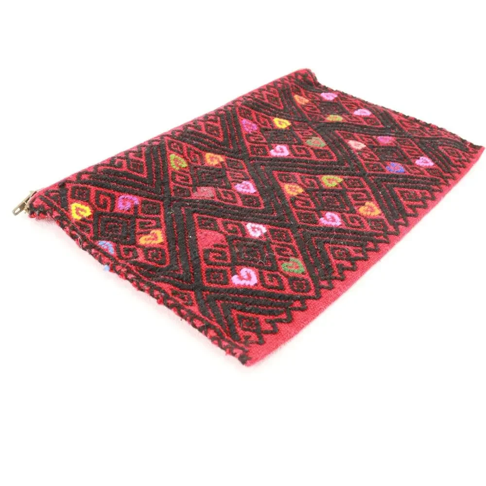 Hand Embroidered Heart Clutch Handbag Women Purse Shoulder Bag